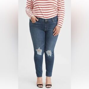 Levi’s Size 22W 711 Skinny Fitforme Destroyed Mid Blue Raw Hem Cuffed Stretch
